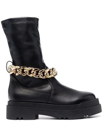 Shop Liu •jo Chain-link Detail Boots In Black