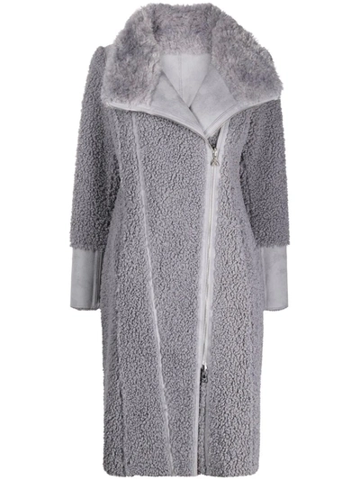 Shop Patrizia Pepe Faux-shearling Zipped Coat In Grey