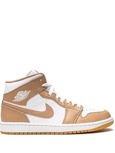 Shop Jordan Air  1 Mid "tan/gum" Sneakers In White