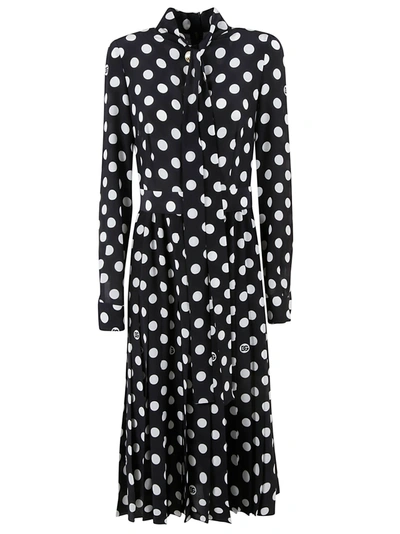 Shop Dolce & Gabbana Polka Dot Pleated Long Dress In White/black