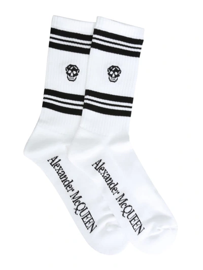 Shop Alexander Mcqueen Socks Stripe Skull S In White Black