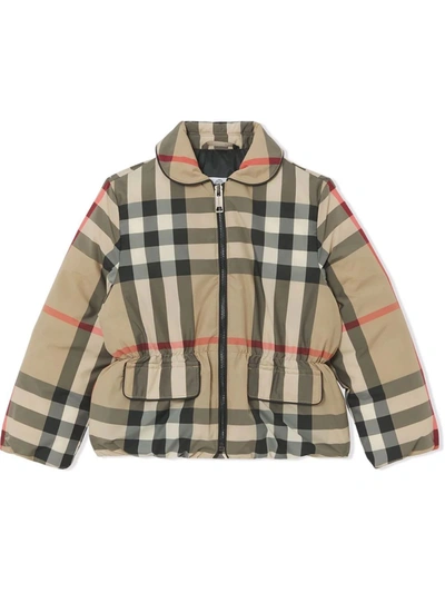 Shop Burberry Archive Beige Down Jacket In Check