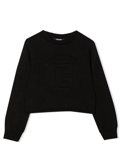 Shop Balmain Black Cotton Sweatshirt In Nero