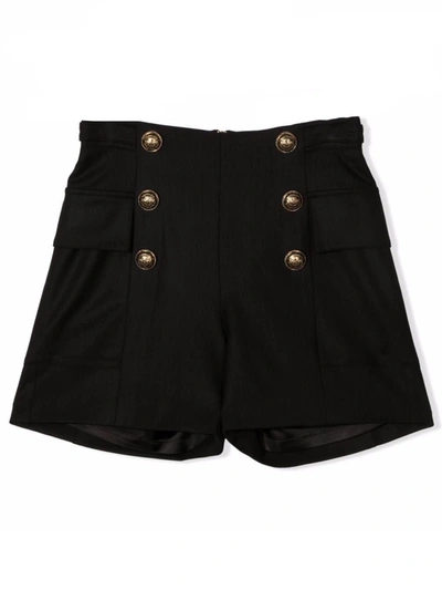 Shop Balmain Black Virgin Wool Blend Shorts In Nero
