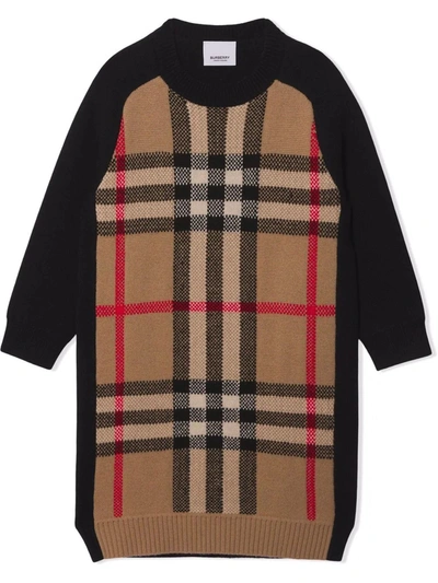 Shop Burberry Check Jacquard Sweater Dress