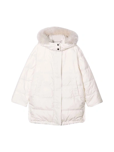 Shop Brunello Cucinelli White Down Jacket With Hood In Bianco