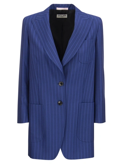 Shop Saulina Alba - Single-breasted Pinstripe Jacket In Bluette