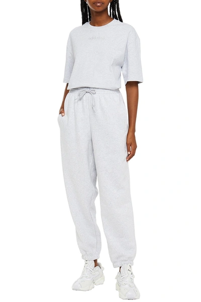 Shop Adidas Originals Mélange Cotton-blend Fleece Track Pants In Light Gray