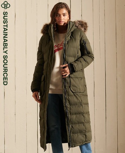 Superdry Women's Microfibre Expedition Longline Parka Coat Green