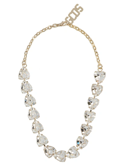 Shop Gcds Crsystal Heart Embellished Necklace In White