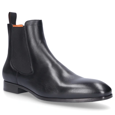 Shop Santoni Chelsea Boots 13414 Calfskin In Black