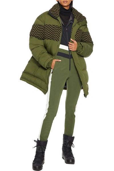 Polar Crochet Knit-paneled Quilted Down Ski Jacket In Army Green