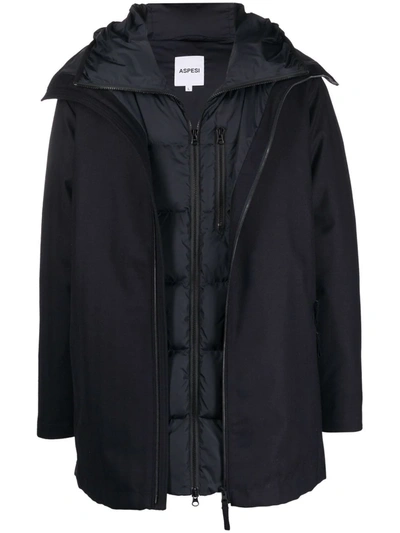 Shop Aspesi Feather-down Hooded Coat In Blau