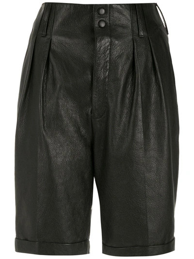 Shop Saint Laurent High-waist Leather Shorts In Black