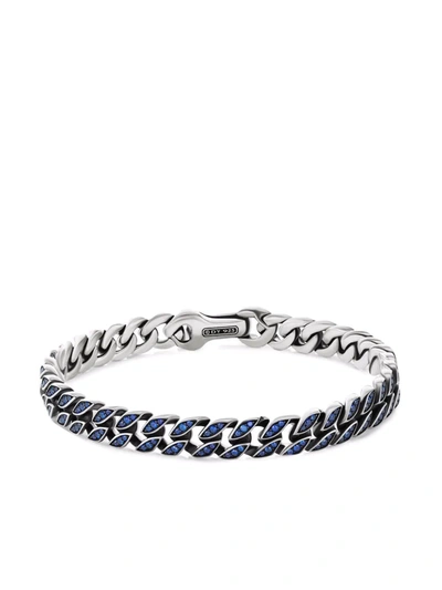 Shop David Yurman Sterling Silver 8mm Sapphire Curb Chain Bracelet In Blau