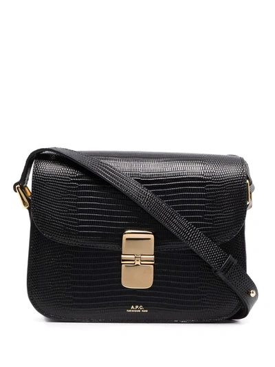 Shop Apc Grace Crocodile-embossed Leather Shoulder Bag In Schwarz