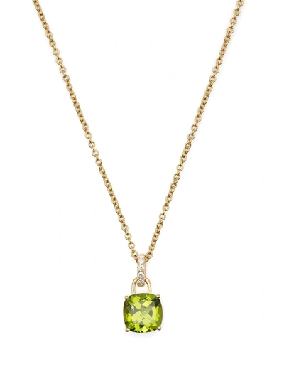 Shop Kiki Mcdonough 18kt Yellow Gold Kiki Cushion Peridot And Diamond Pendant Necklace In Green
