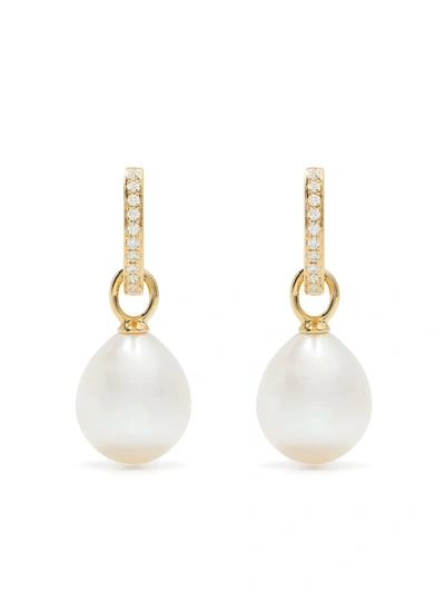 Kiki Mcdonough 18kt Yellow Gold Classics Pearl And Diamond Drop Earrings In Weiss