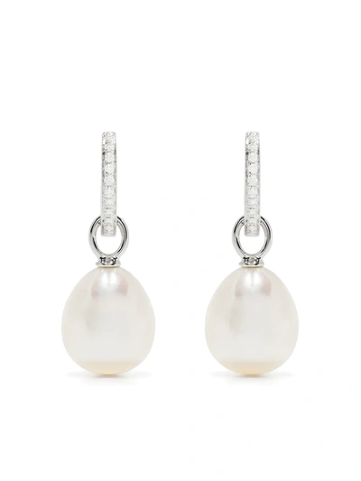 Shop Kiki Mcdonough 18kt White Gold Classics Diamond And Pearl Earrings In Weiss