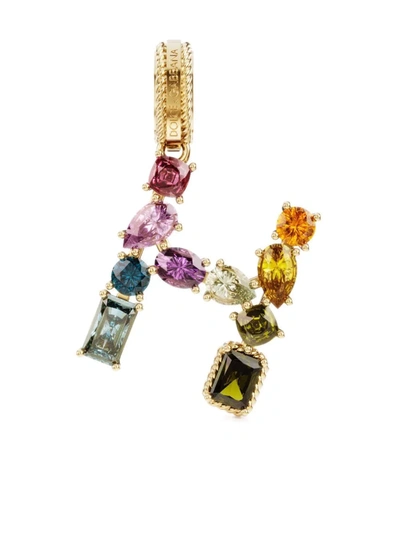 Shop Dolce & Gabbana Rainbow Alphabet H 18kt Yellow Gold Multi-stone Pendant
