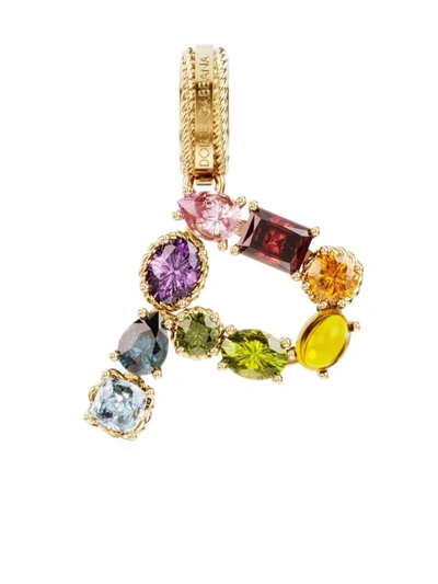 Dolce & Gabbana Charm P Lettering 18-carat Yellow Gold And Multicolored Gems In Gold