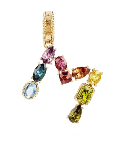 Dolce & Gabbana Rainbow Alphabet M 18kt Yellow Gold Multi-stone Pendant In Gold