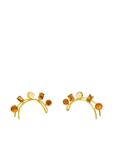 Shop Akansha Sethi Roshni Moonstone And Citrine Ear Cuffs In Gold