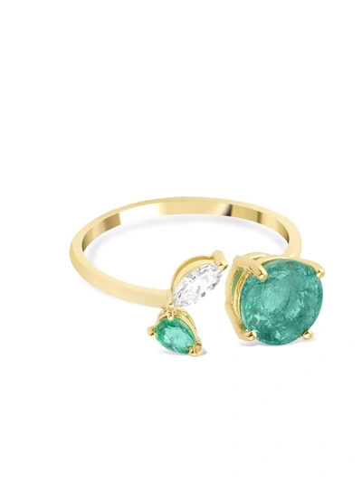 Shop Gfg Jewellery 18kt Yellow Gold Artisia Emerald And Diamond Leaf Ring
