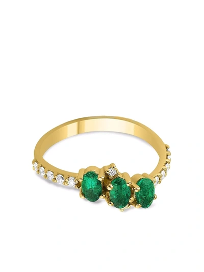 Shop Gfg Jewellery 18kt Yellow Gold Seraphine Trio Emerald Diamond Ring