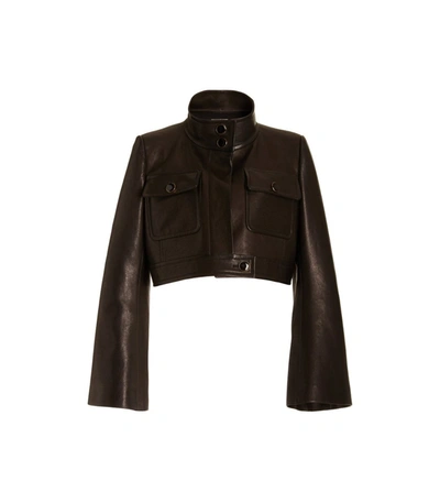 Shop Khaite Carlisle Cropped Leather Jacket In Black