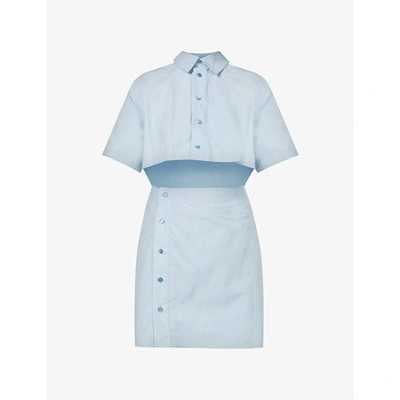 Shop Jacquemus Womens Light Blue La Robe Arles Cut-out Woven Mini Dress 10