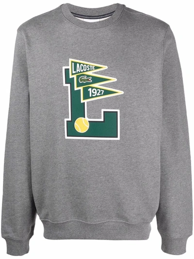 Shop Lacoste Logo-print Cotton Sweatshirt In Grau