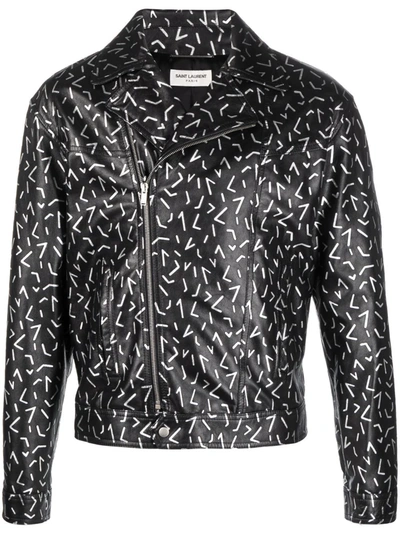 Shop Saint Laurent Sparkle-print Biker Jacket In Black