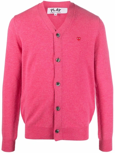 Shop Comme Des Garçons Play Fine-knit Wool Cardigan In Rosa