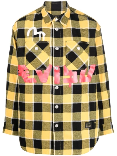 Shop Evisu Logo Check-print Cotton Shirt In Gelb