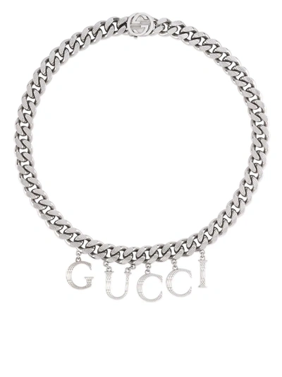 Shop Gucci Script Gourmette Chain Necklace In Silver
