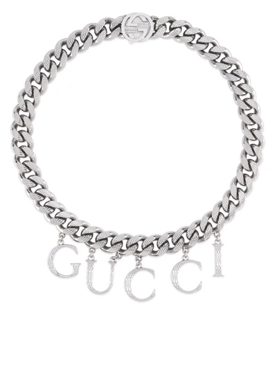 Shop Gucci Script Chain Necklace In Silver
