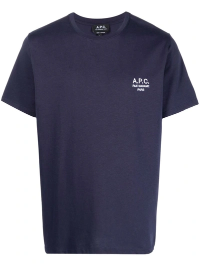 Shop Apc Logo-print Cotton T-shirt In Blau