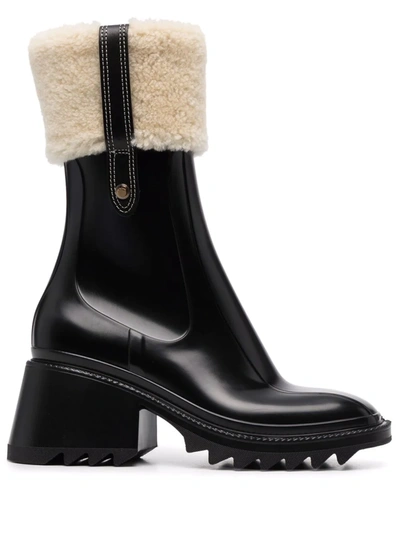 Shop Chloé Shearling Trim Ankle Boots In Schwarz