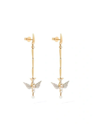 Shop Annoushka X Temperley London 18kt Yellow Gold Lovebirds Pearl Diamond Drop Earrings