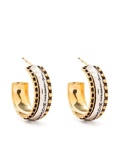 Shop Alexander Mcqueen Engraved Logo Hoop Earrings In Gold