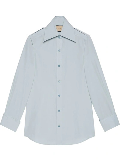Shop Gucci Pointed-collar Long-sleeve Shirt In Blau