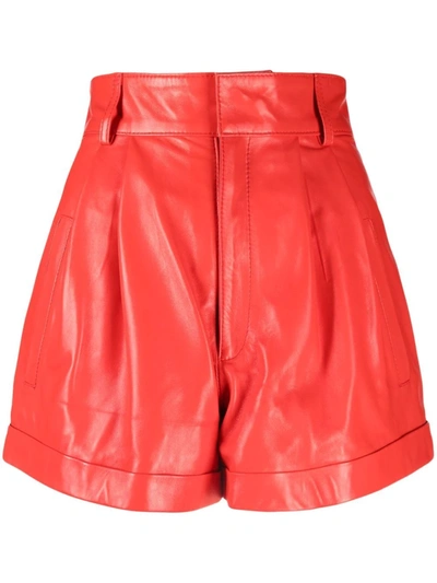 Shop Manokhi Flared Leather Shorts In Rot