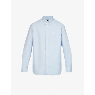 Shop Fred Perry Men's Light Smoke Logo-embroidered Long-sleeve Cotton Oxford Shirt