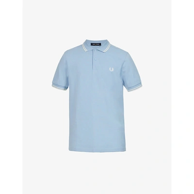 Shop Fred Perry Mens Sky Snow Logo-embroidered Cotton-piqué Polo Shirt