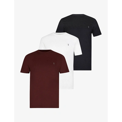 Shop Allsaints Mens Jt Blk/charred Brace Tonic Cotton T-shirts Pack Of Three Xs
