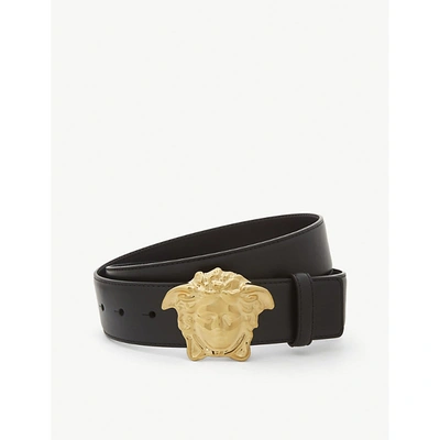 Shop Versace Mens Black/gold Medusa Leather Belt 32