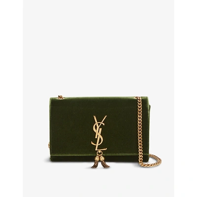 Shop Saint Laurent Womens Green Musk Kate Medium Velvet Cross-body Bag