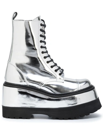 Shop Junya Watanabe Metallic-finish Platform Boots In Silver