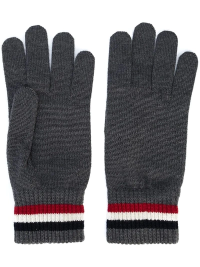 Shop Moncler Ribbed-knit Cotton Gloves In Grey